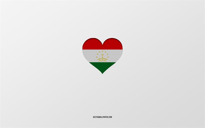 I Love Tajikistan, Asia countries, Tajikistan, gray background, Tajikistan flag heart, favorite country, Love Tajikistan