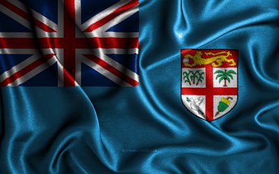 Fiji flag, 4k, silk wavy flags, Oceanian countries, national symbols, Flag of Fiji, fabric flags, 3D art, Fiji, Oceania, Fiji 3D flag