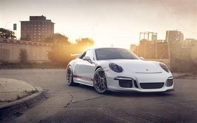 Porsche 991 GT3, 2016, urheilu autot, valkoinen Porsche, Porsche viritys