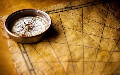 compass, old map, golden compass, old things