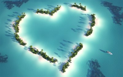 ocean, heart island, romantic places, yacht