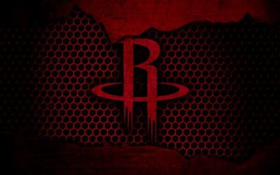 Houston Rockets, 4k, logo, NBA, basket-ball, la Conf&#233;rence de l&#39;Ouest, etats-unis, grunge, m&#233;tal, texture