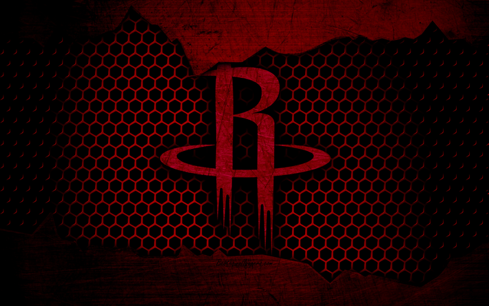 Houston Rockets, 4k, logo, NBA, koripallo, L&#228;ntisen Konferenssin, USA, grunge, metalli rakenne