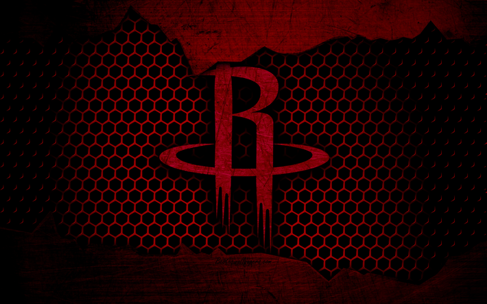 houston rockets, 4k, logo, nba, basketball, western conference, usa, grunge metall textur