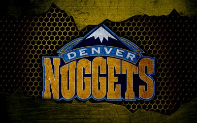 Denver Nuggets, 4k, logo, NBA, basketball, Western Conference, USA, grunge, metal texture, Northwest Division