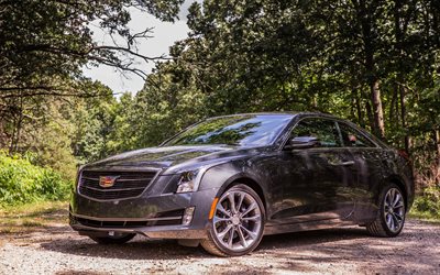 Cadillac ATS Coupe, 4k, 2017 araba, offroad, gri ATS, Cadillac