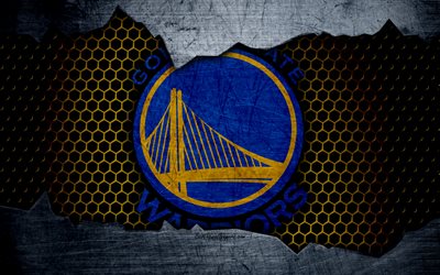 Golden State Warriors, 4k, logo, NBA, basketball, Western Conference, USA, grunge, metal texture, Northwest Division
