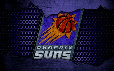 Phoenix Suns, 4k, logo, NBA, basketball, Western Conference, USA, grunge, metal texture, Northwest Division