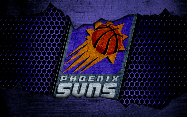 Suns de Phoenix, 4k, logo, NBA, basket-ball, la Conf&#233;rence de l&#39;Ouest, etats-unis, le grunge, le m&#233;tal de la texture, de la Division nord-ouest