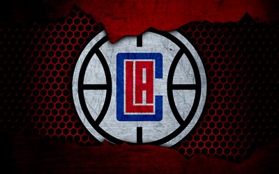 Los Angeles Clippers, 4k, logo, NBA, basketball, Western Conference, USA, grunge, LA Clippers, metal texture, Northwest Division
