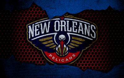 New Orleans Pelicans, 4k, logo, NBA, basketball, Western Conference, USA, grunge, metal texture, Northwest Division
