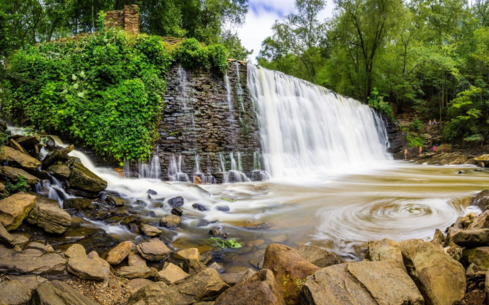 vattenfall, skogen, rock, river, vackra vattenfall