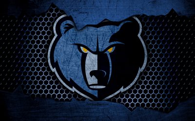 Memphis Grizzlies, 4k, logo, NBA, basketball, Western Conference, USA, grunge, metal texture, Northwest Division