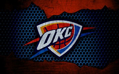 Oklahoma City Thunder, 4k, logo, NBA, basketball, Western Conference, USA, grunge, metal texture, Northwest Division