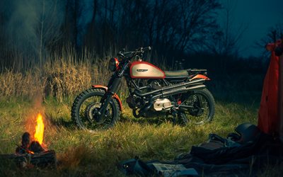 4k, Ducati Scrambler, notte, 2017 moto, moto custom, moto italiana, la Ducati