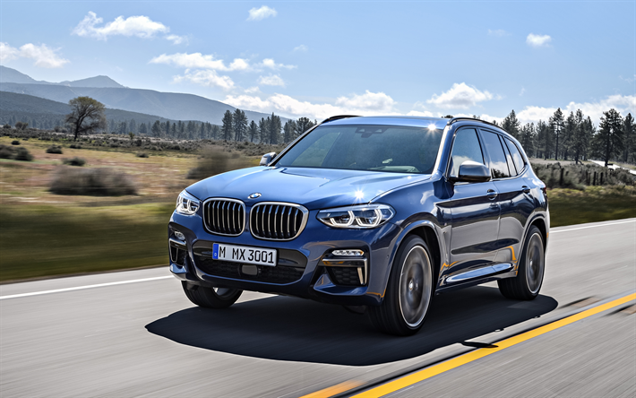 BMW X3, 2018, uusi sininen X3, uusia autoja, Saksan autoja, tie, nopeus, BMW
