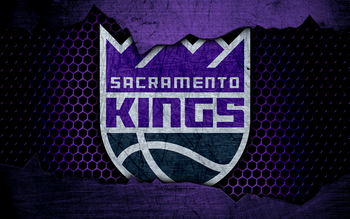 Sacramento Kings, 4k, logo, NBA, koripallo, L&#228;ntisen Konferenssin, USA, grunge, metalli rakenne, Northwest Division
