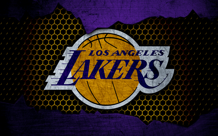 Los Angeles Lakers, 4k, logo, NBA, basketbol, Batı Konferansı, ABD, grunge, LA Lakers, metal doku, Kuzeybatı B&#246;l&#252;m&#252;