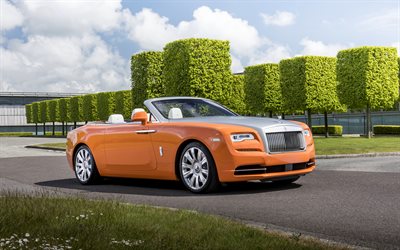 rolls-royce dawn, 4k, 2017 autos, orange rolls-royce, luxus-autos, saint-tropez, rolls-royce