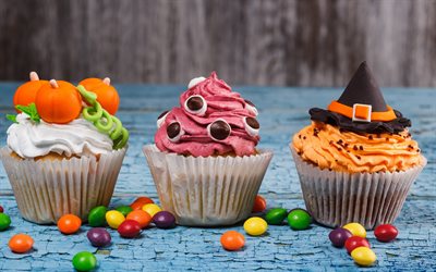 Halloween, cakes, muffins, sweets, autumn holidays, cream