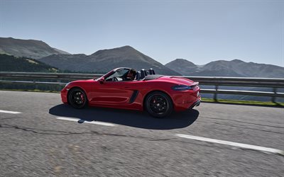 Porsche 718 Boxster, GTS, 2018, red cabriolet, sports coupe, road, speed, red Boxster, German sports cars, Porsche
