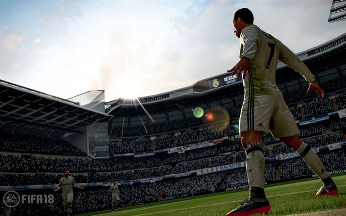 FIFA 18, Cristiano Ronaldo, 4k, 2017 giochi, simulatore di calcio, CR7, FIFA