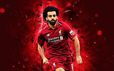 Mohamed Salah, goal, Egyptian footballers, Liverpool FC, fan art, Salah, Premier League, LFC, abstract art, Mo Salah, soccer, neon lights