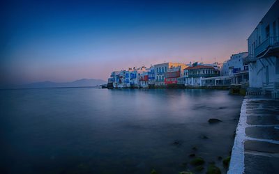 Mykonos, morning, sunrise, mediterranean sea, island, coast, Greece