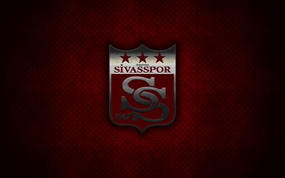 Sivasspor, 4k, metal logo, creative art, Turkish football club, emblem, red metal background, Sivas, Turkey, football