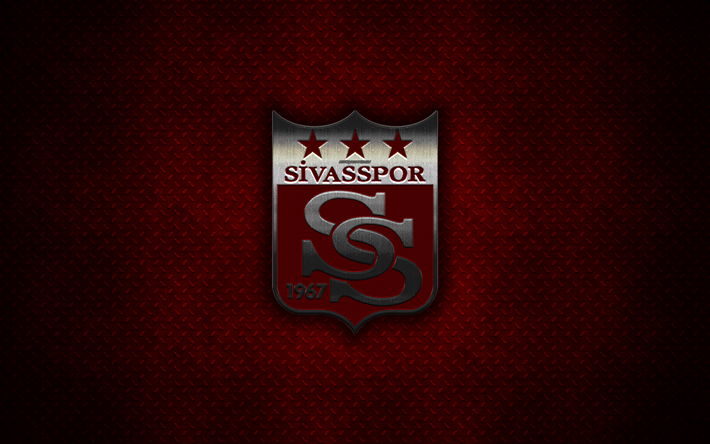 Sivasspor, 4k, metalli-logo, creative art, Turkkilainen jalkapalloseura, tunnus, punainen metalli tausta, Sivas, Turkki, jalkapallo