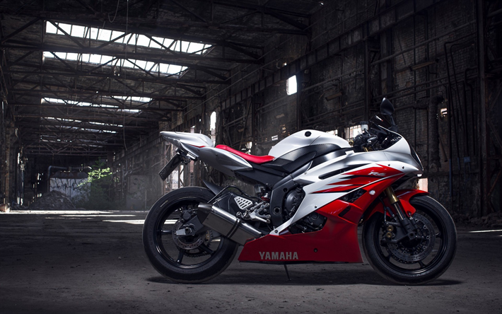 A Yamaha YZF-R6, vermelha e branca moto esporte, vista lateral, japon&#234;s motos, Yamaha