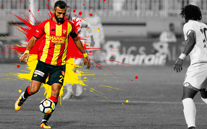 Yasin &#214;ztekin, 4k, art, Goztepe FC, Turkin jalkapalloilija, punainen keltainen roiskuu maali, grunge art, creative art, Turkki, jalkapallo