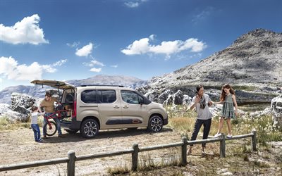 Citroen Berlingo, 2018, minivan, rear view, exterior, car for tourism, new brown Berlingo, Citroen