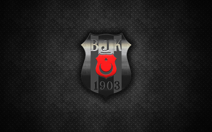 Besiktas JK, 4k, metalli-logo, creative art, Turkkilainen jalkapalloseura, tunnus, musta metalli tausta, Istanbul, Turkki, Besiktas