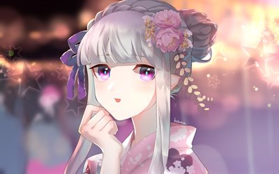 Emilia, stars, artwork, manga, Re Zero, kimono
