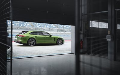 4k, Porsche Panamera GTS Sport Turismo, 2019, coup&#233; sport, de nouveaux vert de la Panamera GTS, voiture de course, la Porsche