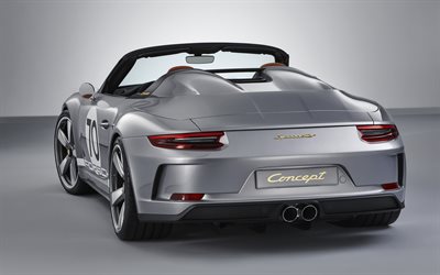 Porsche, 911 Speedster Concept, 2018, silver convertible, rear view, race car, German sports cars