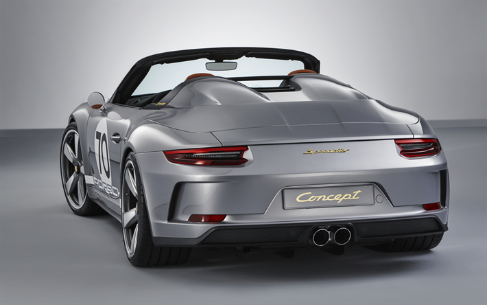 بورش, 911 سبيدستر مفهوم, 2018, الفضة القابلة للتحويل, الرؤية الخلفية, سباق السيارات, الألمانية للسيارات الرياضية