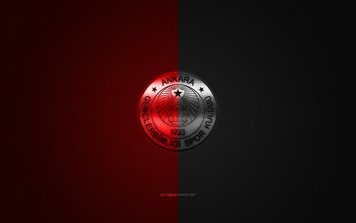 Genclerbirligi SK, Turkish football club, Turkish Super League, red black logo, red black carbon fiber background, football, Ankara, Turkey, Genclerbirligi logo