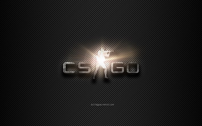 Counter-Strike Global Offensive, CS GO logo, Counter-Strike, logo, a righe nere sfondo, logo in metallo, arte creativa, CS GO