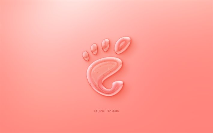 GNOME 3D logo, Punainen tausta, Punainen GNOME jelly logo, GNOME-tunnus, luova 3D art, GNOME, Linux
