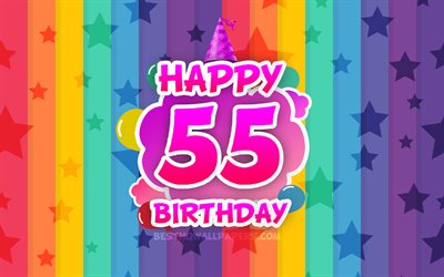 Happy 55th birthday, colorful clouds, 4k, Birthday concept, rainbow background, Happy 55 Years Birthday, creative 3D letters, 55th Birthday, Birthday Party, 55th Birthday Party