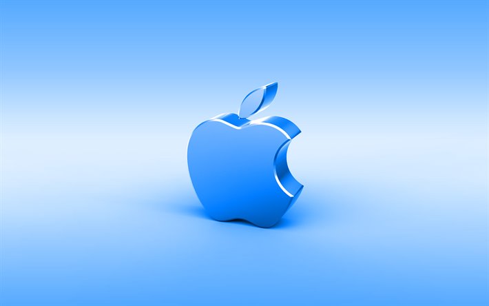 ダウンロード画像 Apple青3dロゴ 最小限の 青色の背景 Appleのロゴ 創造 Apple金属のロゴ Apple3dロゴ 作品 Apple フリー のピクチャを無料デスクトップの壁紙