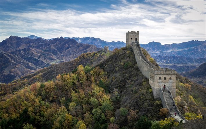 Kinesiska Muren, Hebei, h&#246;st, bergslandskapet, landm&#228;rke, Kina, Jinshanling, Muren