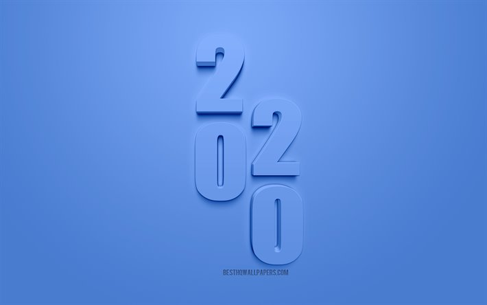 Sininen 2020 3d tausta, Hyv&#228;&#228; Uutta Vuotta, Sininen 2020 art, Joulu, 2020 Uusi Vuosi, 2020 3d art, luova 3d art