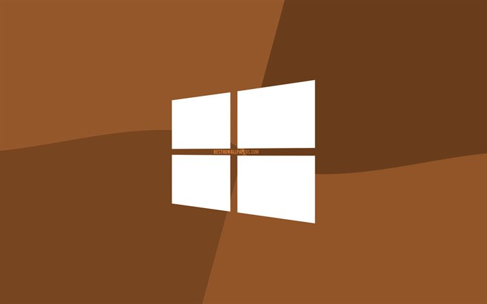 windows 10 braun-logo, 4k, microsoft-logo, minimal, os, brauner hintergrund, kreative, windows 10, die grafik, die windows-10-logo