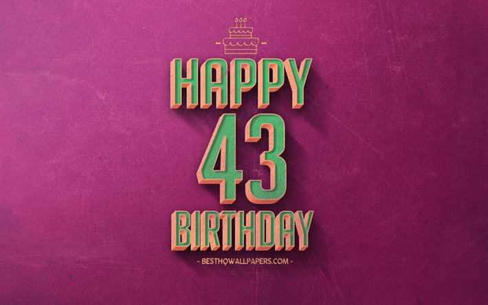 第43回お誕生日おめで, 紫色のレトロな背景, 嬉しい43歳の誕生日, レトロの誕生の背景, レトロアート, 43歳の誕生日, 幸第43回誕生日, お誕生日おめで背景