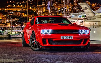 Före Design, tuning, Dodge Challenger SRT Hellcat, 2019 bilar, supercars, Röd Dodge Challenger, amerikanska bilar, strålkastare, Dodge