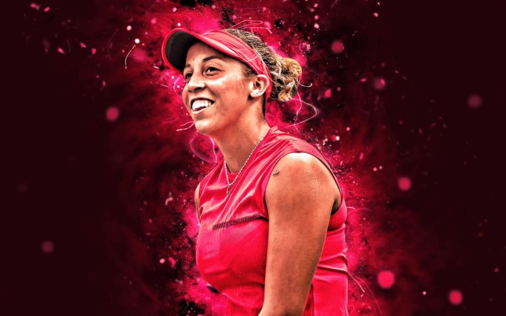 madison keys, 4k-amerikanische tennis-spieler, wta, lila, neon-lichter, tennis, fan-kunst, 4k