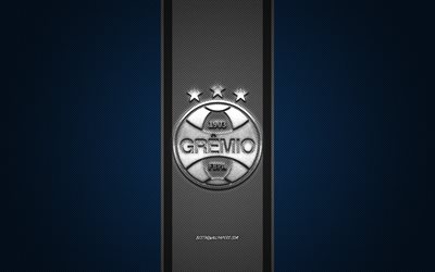 Gremio FC, Brazilian football club, Serie A, Silver logo, Blue carbon fiber background, football, Porto Alegre, Brazil, Gremio logo